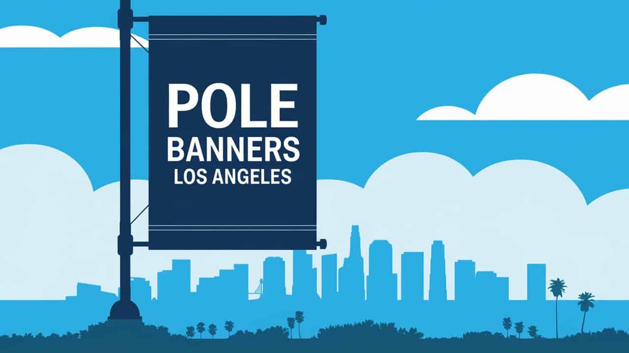 An image featuring a banner on a pole against a blue sky with white clouds. The banner reads 