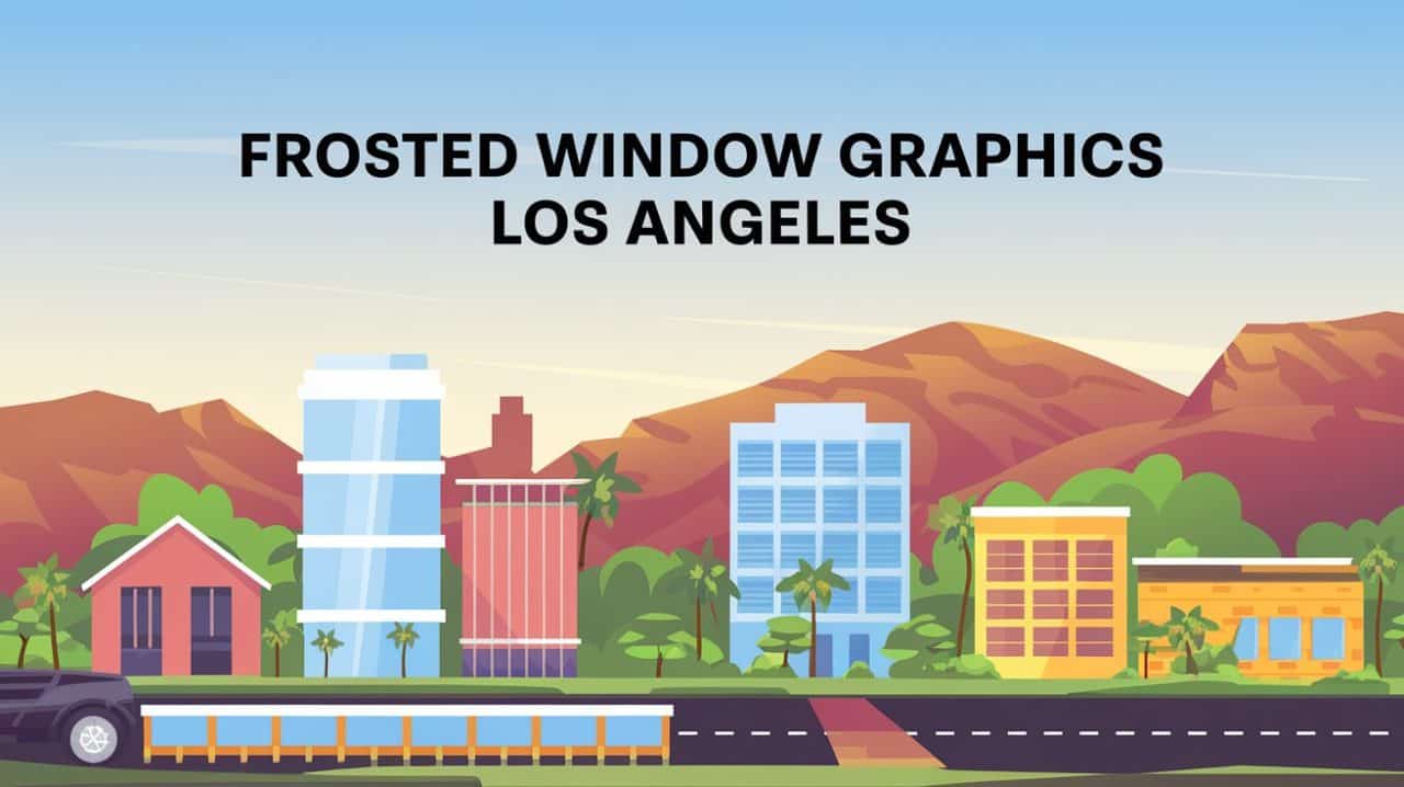 Illustration of a cityscape with modern buildings, palm trees, and mountains in the background under a blue sky. Large bold text at the top reads, 