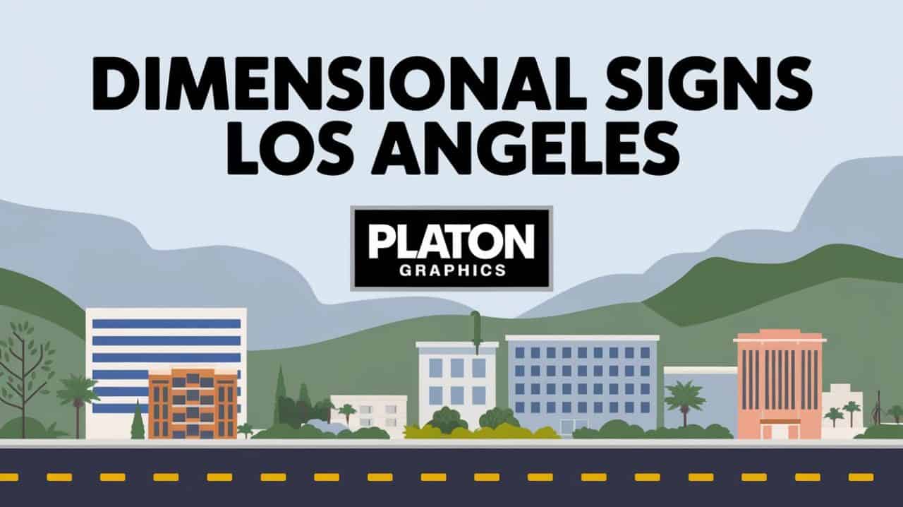 Illustration of Los Angeles buildings with mountains in the background. Large bold text at top reads 