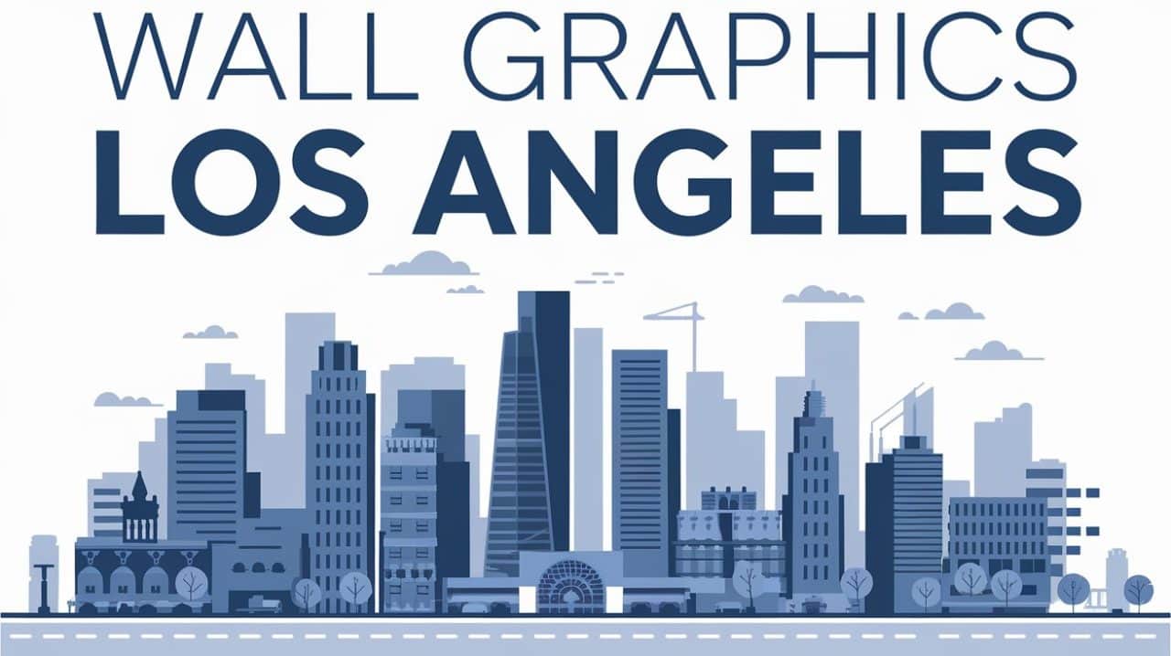 Illustration of the Los Angeles skyline in shades of blue features iconic buildings and palm trees. Large text above reads 