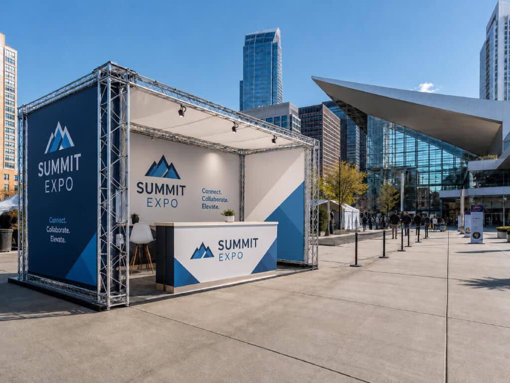 Branded event structure outside a Denver convention venue