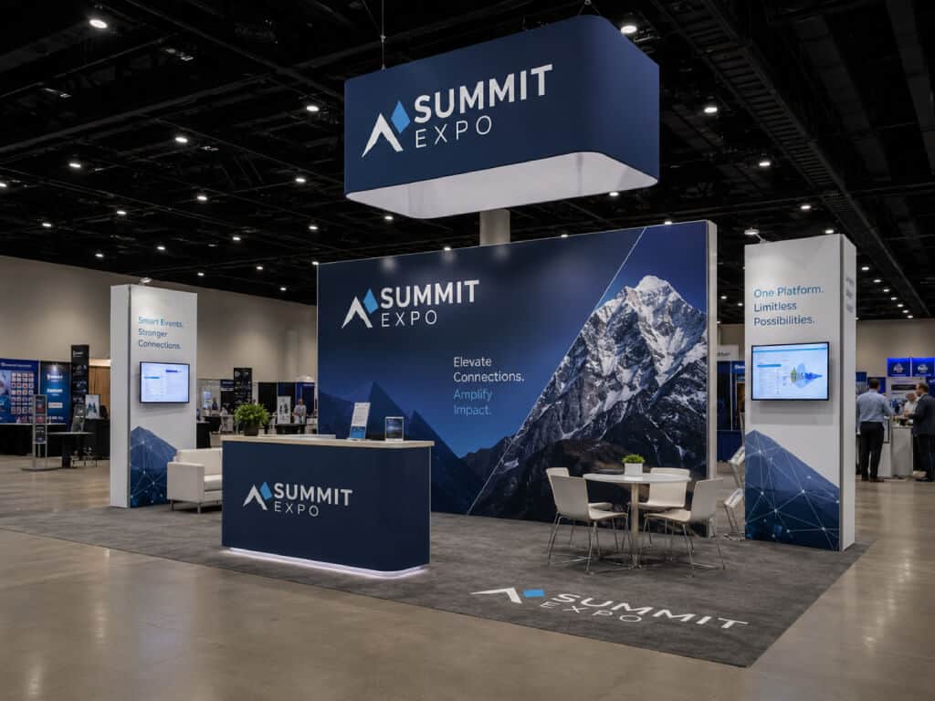 Trade show booth with custom graphics in a Denver convention hall